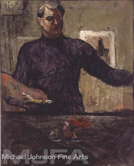 An early California oil painting by Armin Carl Hansen, titled Self Portrait with Palette, 1914 