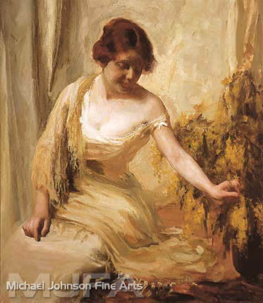 An early California oil painting by Jean Mannheim, titled Portrait of a Woman 