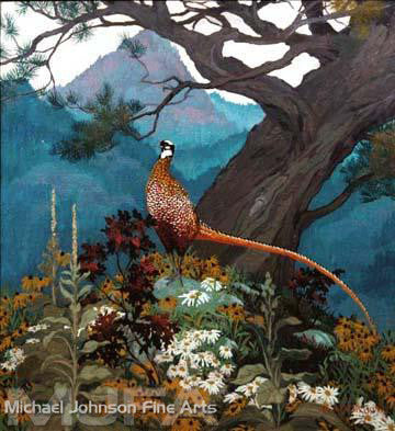An early California oil painting by Jessie Botke, titled Pheasant, 1920 