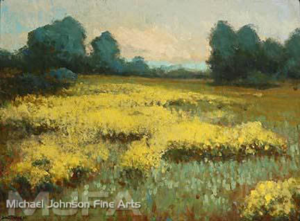 An early California oil painting by John Marshall Gamble, titled Yellow Lupine 