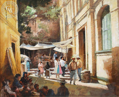 Richmond Kelsey - Street Market, Mexico, c. 1950's, an original California oil painting for sale, original California art for sale - CaliforniaWatercolor.com